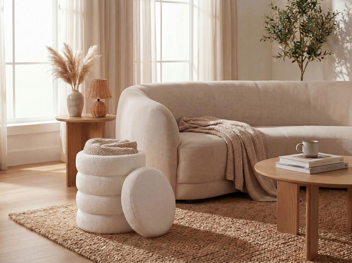 HOCKER Textil Creme  - Creme, Design, Textil (40/45/40cm) - Livetastic