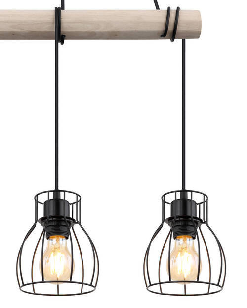 HÄNGLAMPA 50/14/140 cm  - svart/naturfärgad, Klassisk, metall/trä (50/14/140cm) - Globo