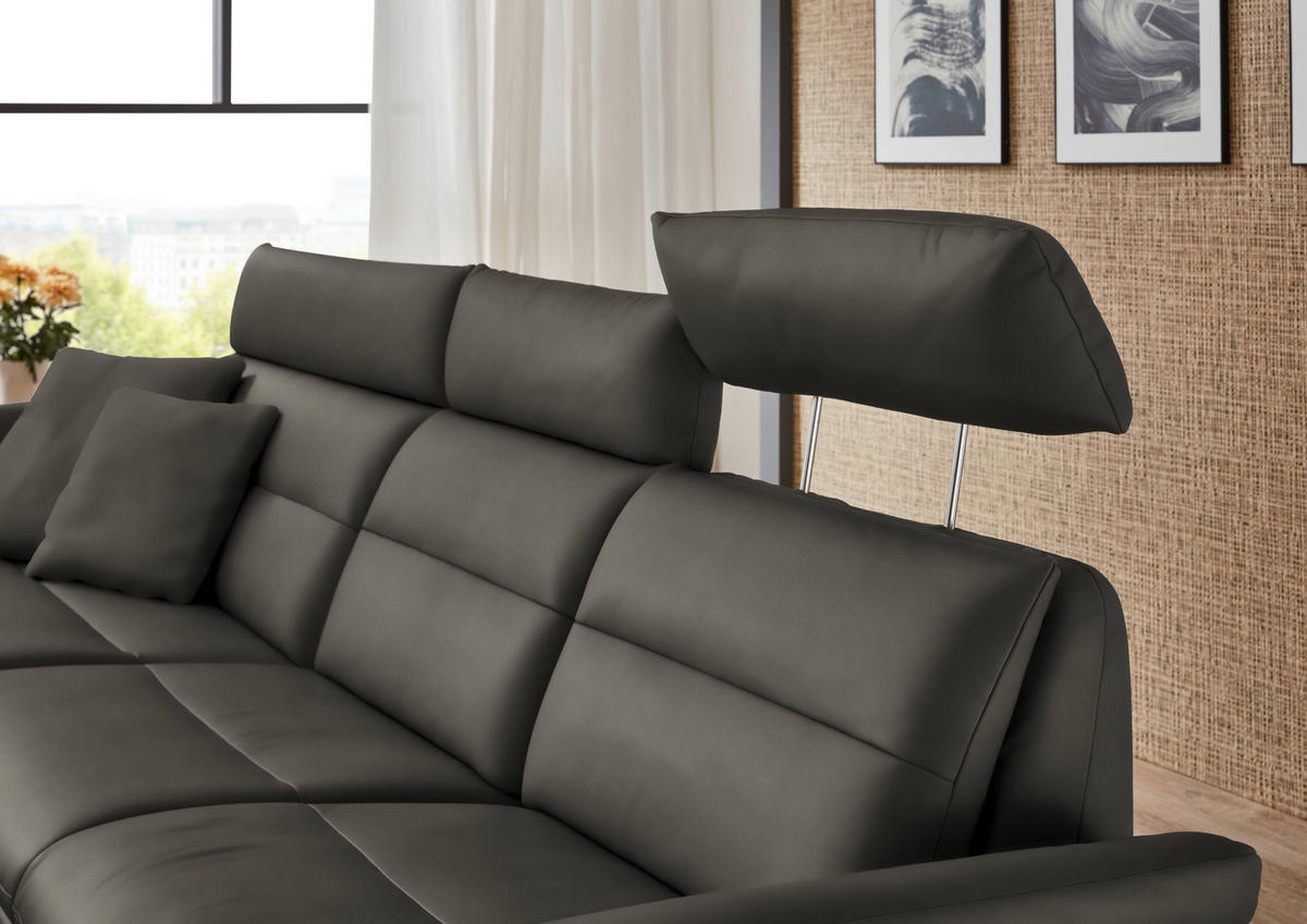 ECKSOFA in Echtleder Dunkelgrau  - Dunkelgrau/Schwarz, Design, Leder/Metall (169/298cm) - Dieter Knoll
