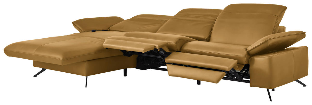 ECKSOFA  Echtleder Currygelb  - Currygelb/Schwarz, Design, Leder/Metall (169/307cm) - Beldomo Premium