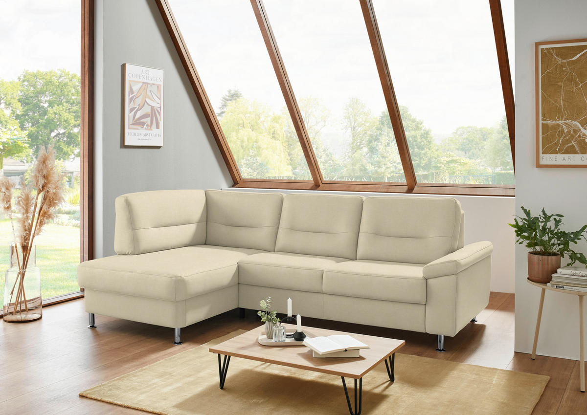 ECKSOFA Flachgewebe Naturfarben  - Alufarben/Naturfarben, Konventionell, Textil/Metall (160/244cm) - Beldomo Comfort