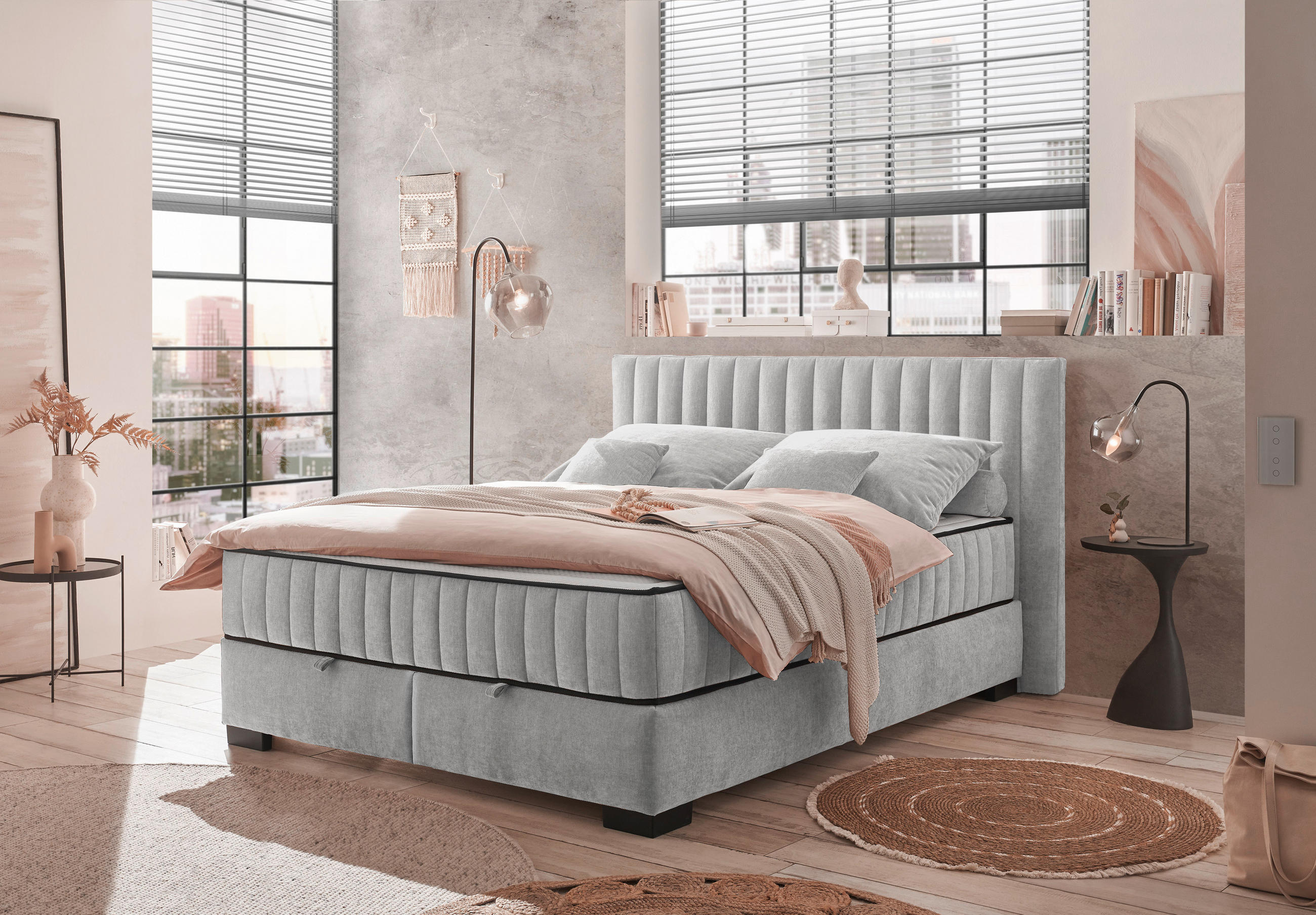 BOXBETT 160/200 cm  in Hellgrau  - Hellgrau/Schwarz, Modern, Holzwerkstoff/Kunststoff (160/200cm) - MID.YOU
