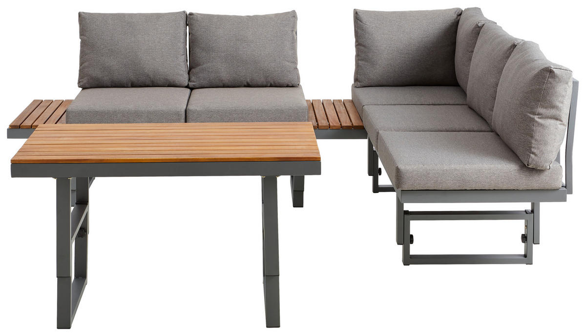 LOUNGEGARNITUR   110/45-63/48 cm  - Grau/Teakfarben, Modern, Holz/Metall (110/45-63/48cm) - Ambia Garden