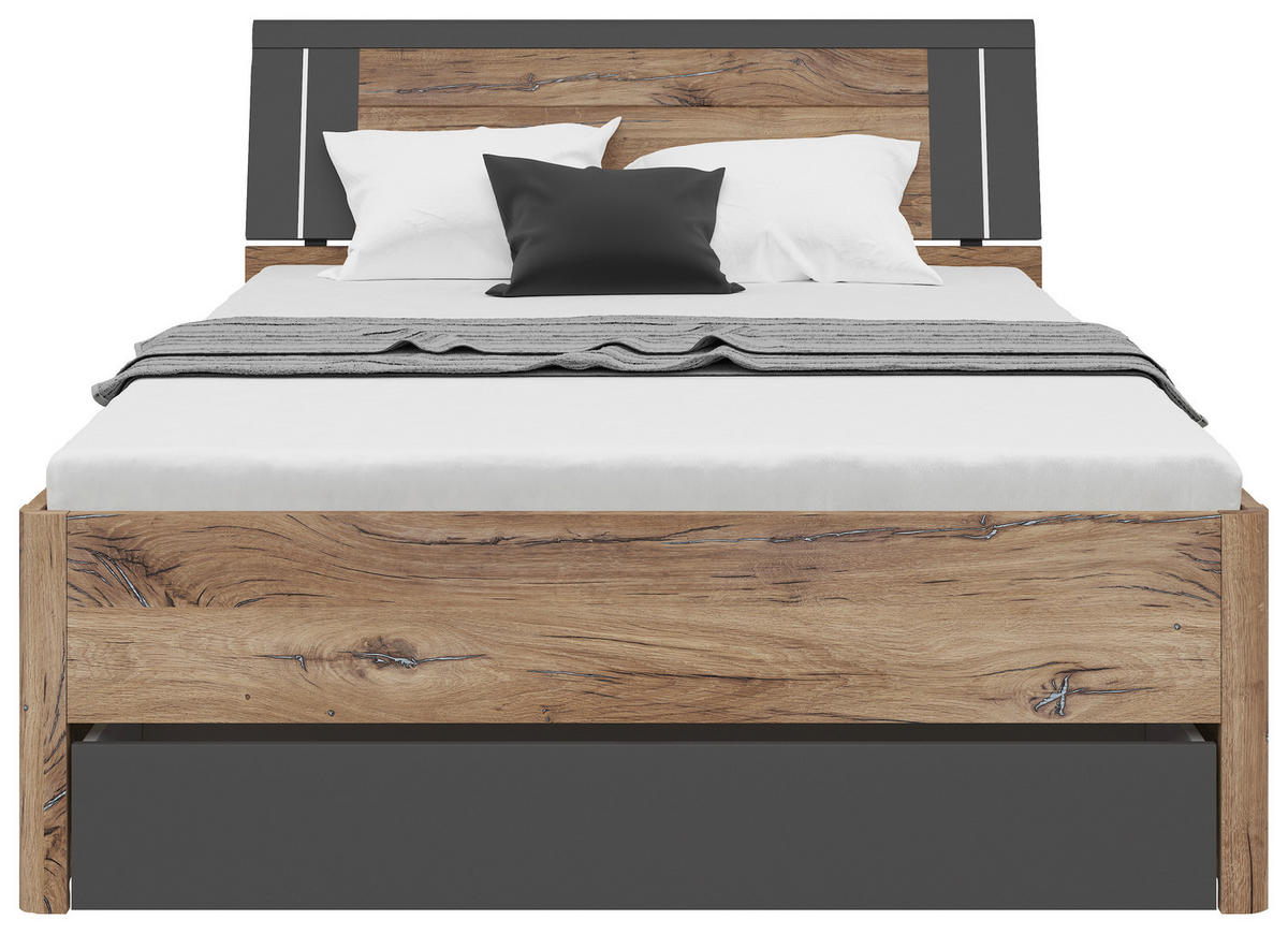 STAURAUMBETT 140/200 cm  in Graphitfarben, Eiche dunkel  - Eiche dunkel/Eichefarben, KONVENTIONELL, Holzwerkstoff (140/200cm)