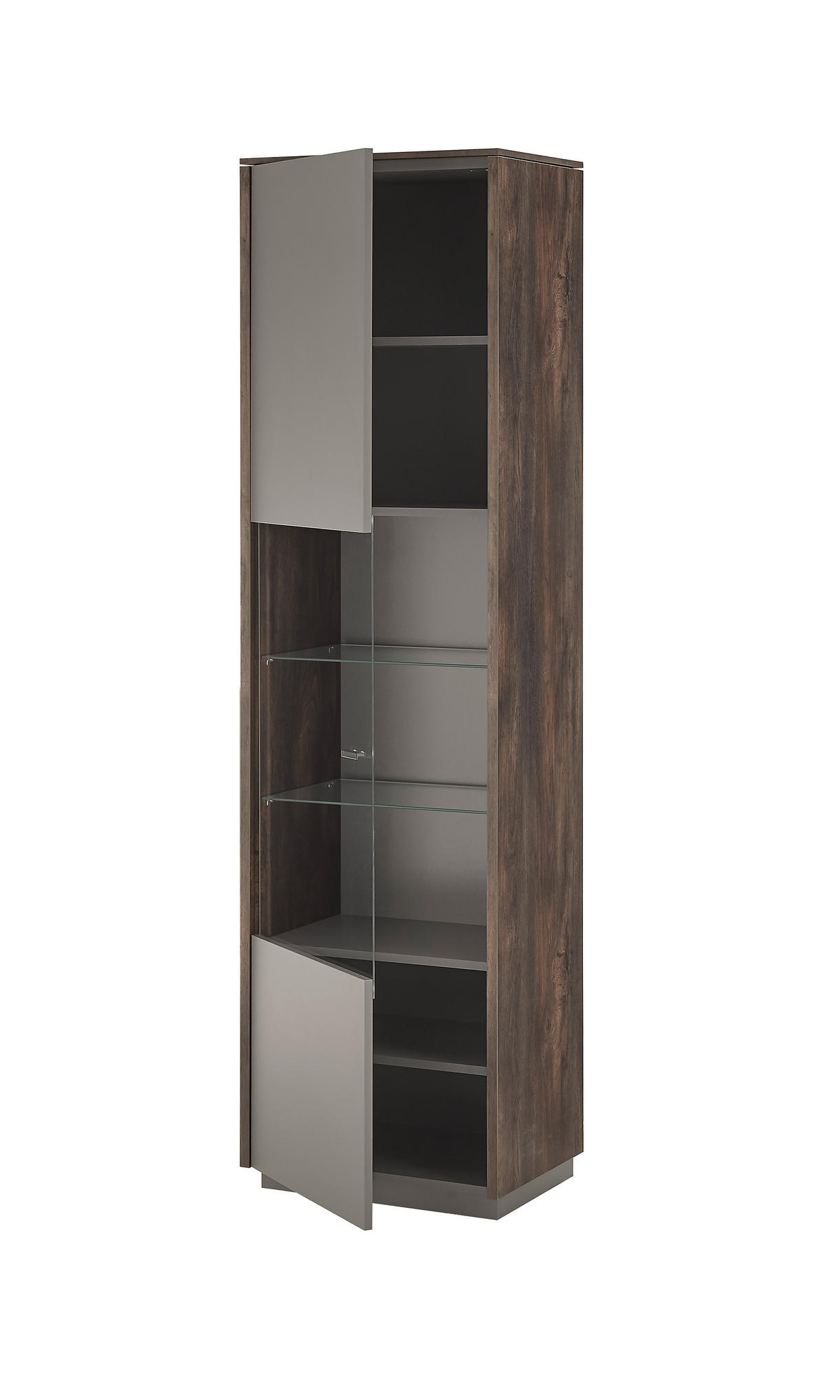 VITRINE in Anthrazit, Eichefarben  - Eichefarben/Anthrazit, Design, Glas/Holzwerkstoff (55/200/40cm) - MID.YOU