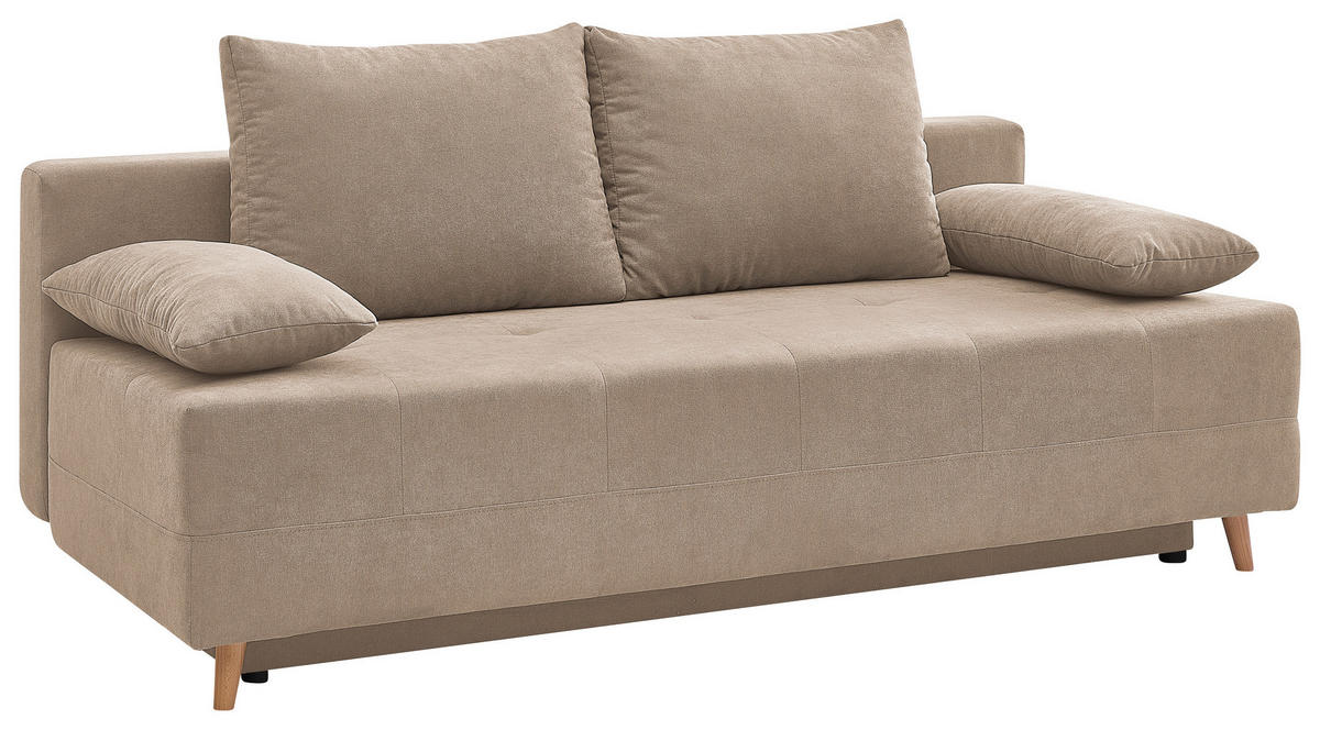 SCHLAFSOFA LUMOS Samt Braun  inkl. Rückenkissen, Armlehnenkissen, Schlaffunktion, Rücken echt, Stauraum  - Naturfarben/Braun, Design, Textil (206/96/96cm) - P & B
