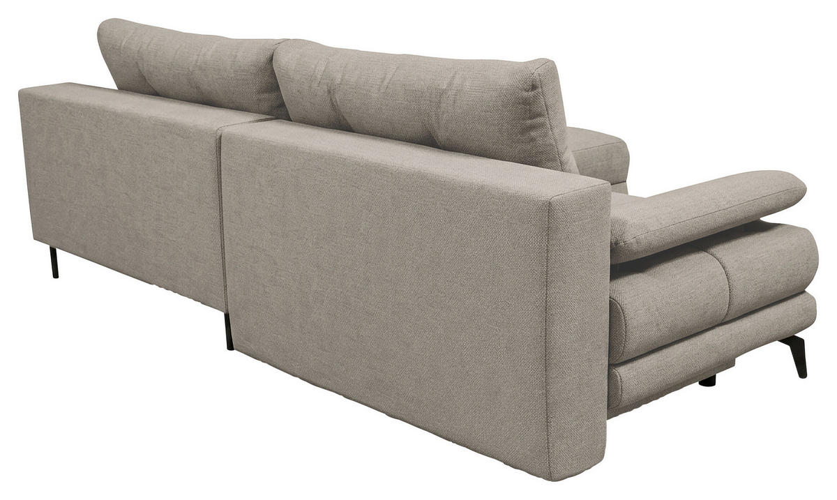 ECKSOFA Grau Struktur Rückenkissen, Bettkasten, Schlaffunktion, Rücken echt, Armteilverstellung, Liegefläche im Originalstoff  - Beige/Schwarz, MODERN, Textil/Metall (263/181cm) - Carryhome