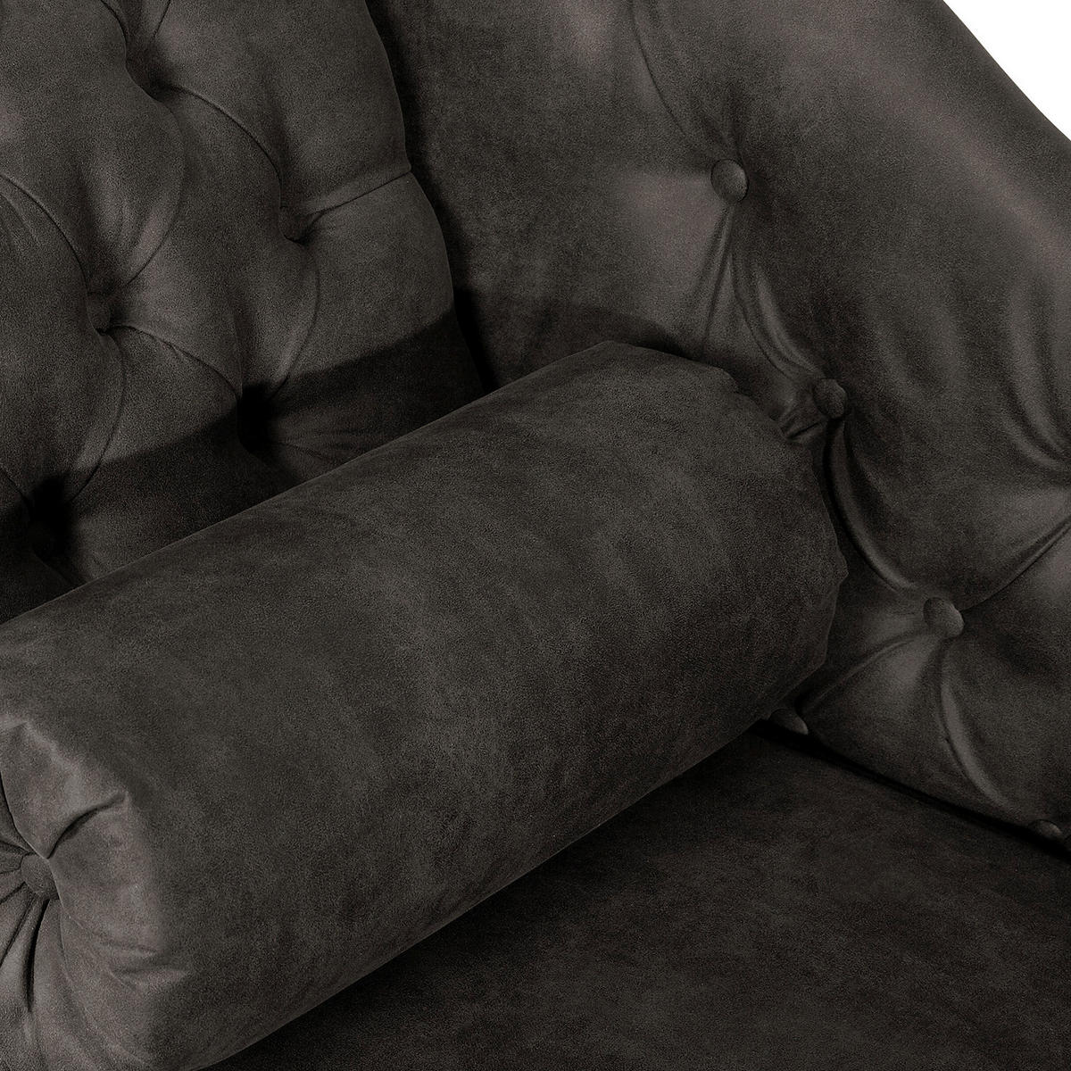 RÉCAMIERE Pako in Lederlook Grau  - Braun/Grau, Design, Holz/Textil (185/93/75cm) - Livetastic