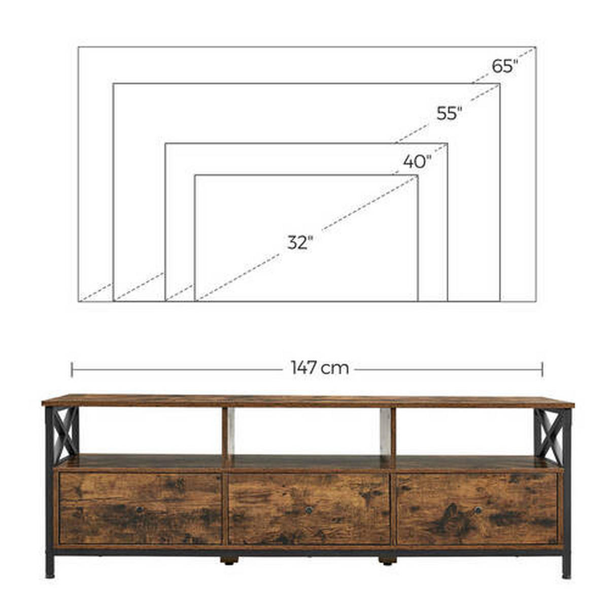 NÍZKA KOMODA, hnedá, čierna, 147/50/40 cm - hnedá/čierna, Trend, kov/kompozitné drevo (147/50/40cm) - Boxxx