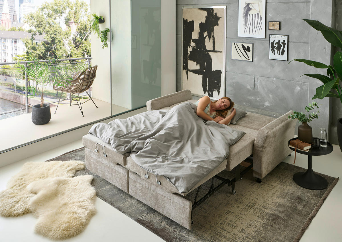 SCHLAFSOFA Chenille Hellbraun  - Hellbraun/Schwarz, KONVENTIONELL, Textil/Metall (186/90/100cm) - Beldomo Style