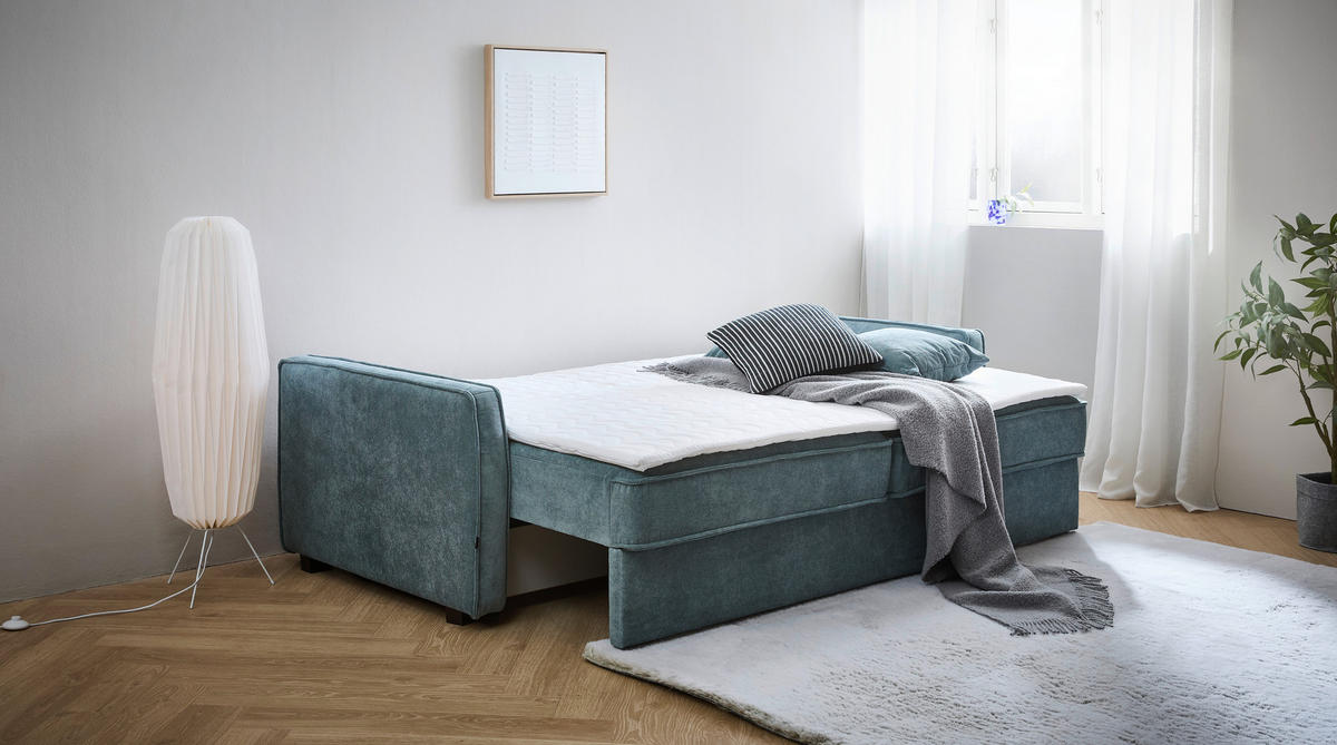 SCHLAFSOFA Jacquard Blaugrau  - Blaugrau/Schwarz, Design, Holz/Textil (242/75/110cm) - home24