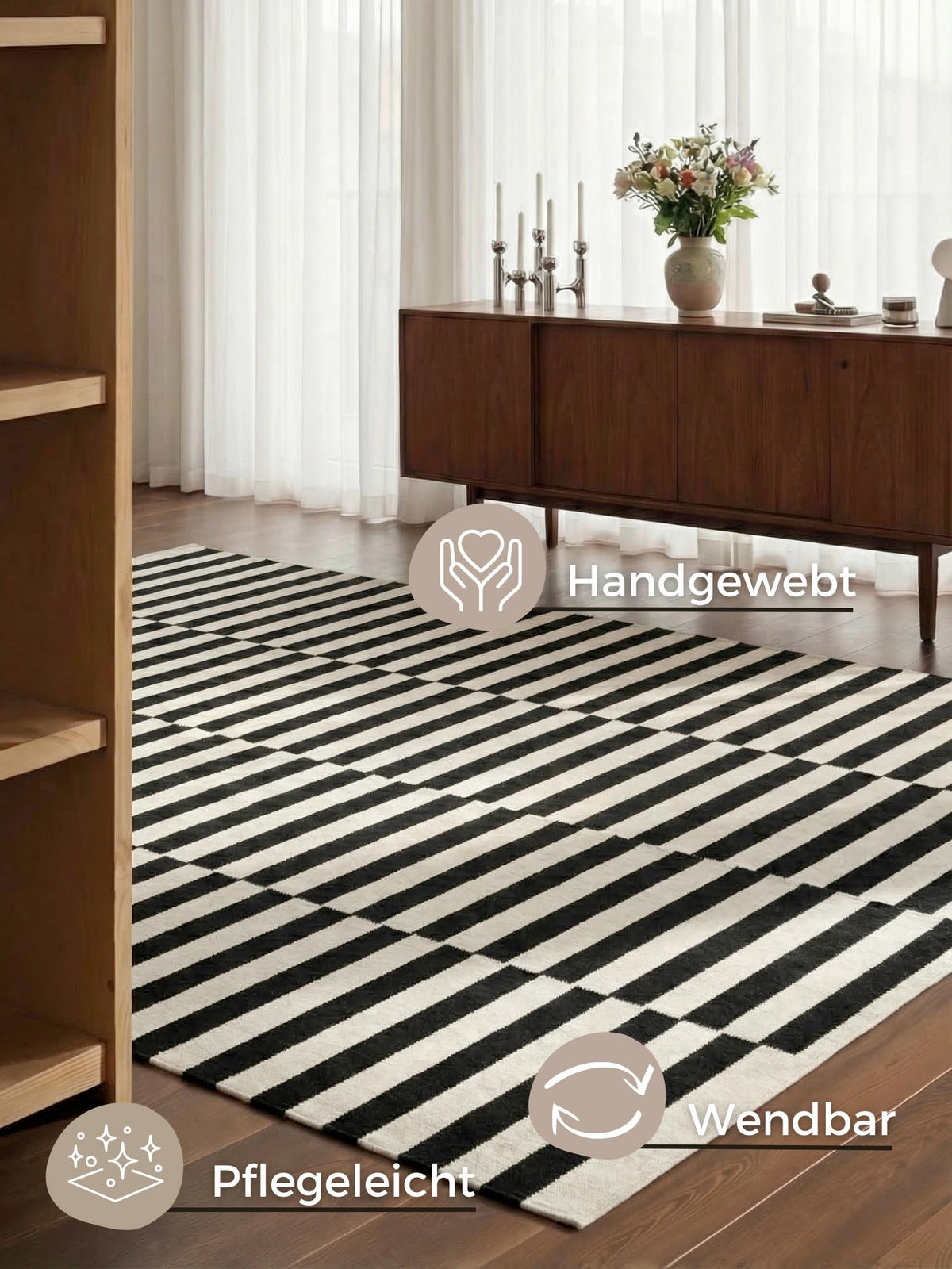 HANDWEBTEPPICH 200/300 cm Vika Schwarz, Weiß rechteckig  - Schwarz/Weiß, Basics, Textil (200/300cm) - Hanse Home