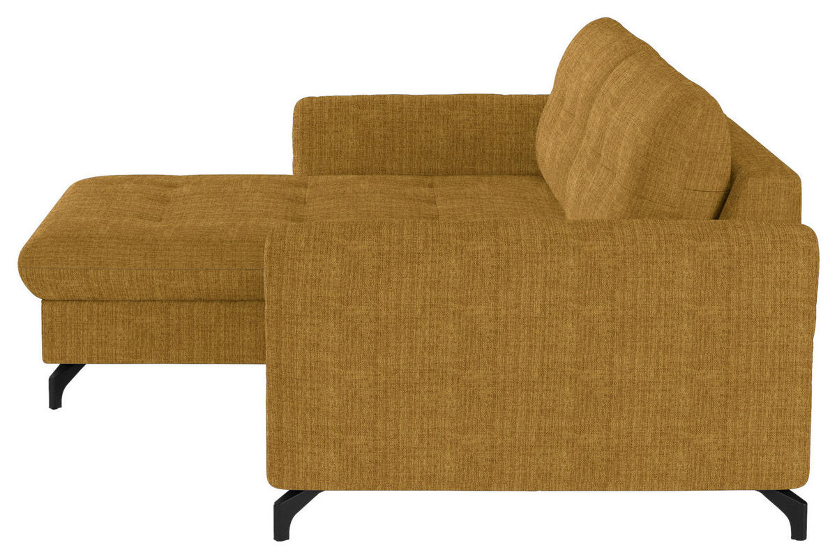 ECKSOFA in Flachgewebe, Leinenoptik Currygelb  170/242 cm  - Currygelb/Schwarz, Design, Textil/Metall (170/242cm) - Xora
