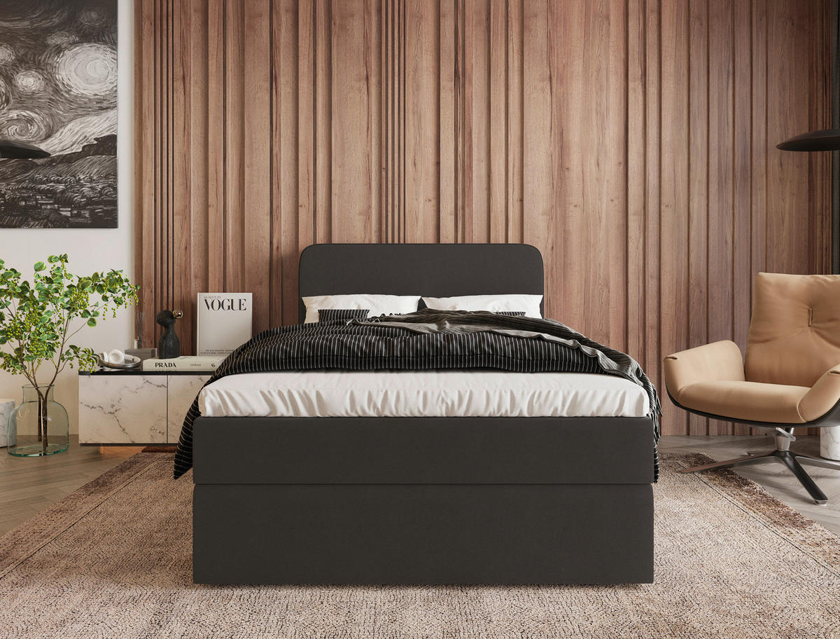 POSTELJA Z VZMETNICO 120 cm   x 200 cm  , tekstil antracit  - črna/naravne barve, Moderno, umetna masa/tekstil (120/200cm) - MID.YOU