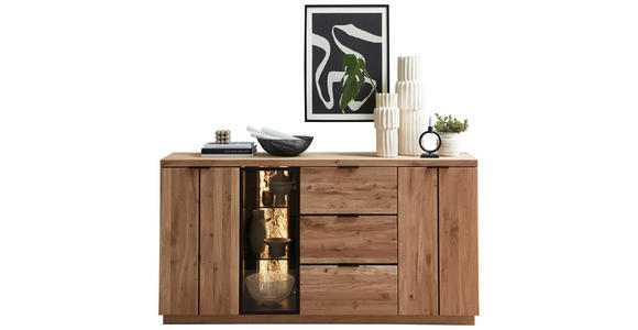 SIDEBOARD Schwarz, Wildeiche  180/93/48 cm  - Wildeiche/Schwarz, Natur, Glas/Holz (180/93/48cm) - Linea Natura