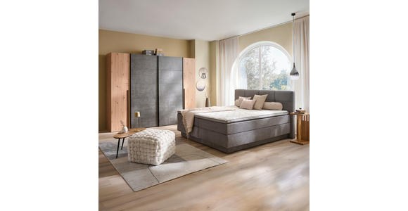BOXSPRINGBETT 180/200 cm,  in Grau, Matratze, gepolstertes Kopfteil, Bettkasten, Topper, H2 + H3 = mittel + fest  - Schwarz/Grau, KONVENTIONELL, Kunststoff/Textil (180/200cm) - Carryhome