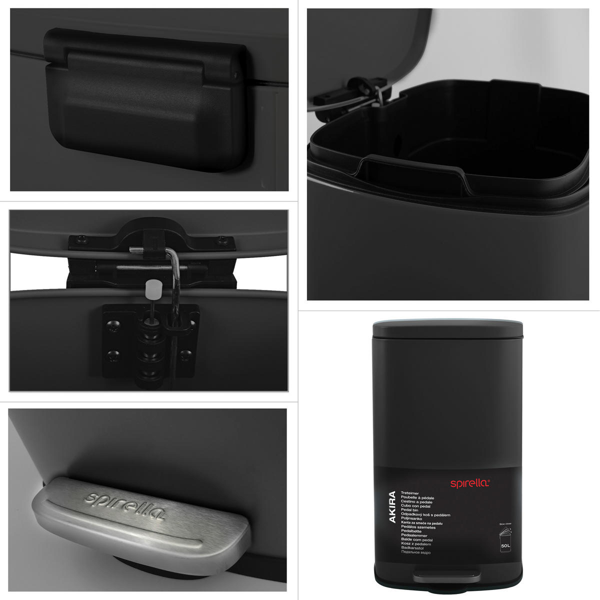 TRETEIMER 50 l  Metall  - Schwarz, Basics, Kunststoff/Metall (42,7/29,7/64,3cm) - Spirella