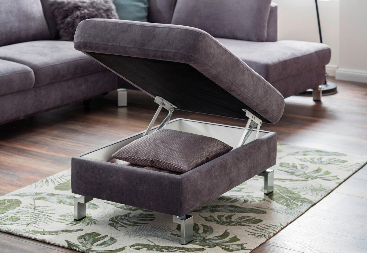 ECKSOFA in Velours Dunkelgrau  - Chromfarben/Dunkelgrau, Design, Textil/Metall (200/281cm) - Pure Home Lifestyle