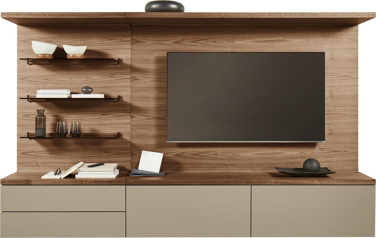 WOHNWAND  Taupe, Nussbaumfarben 270/182/46 cm  - Taupe/Nussbaumfarben, Design, Glas/Holz (270/182/46cm) - Belluti