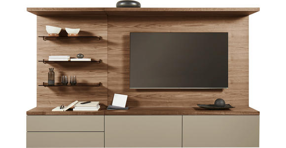 WOHNWAND  in Taupe, Nussbaumfarben  270/182/46 cm  - Taupe/Nussbaumfarben, Design, Glas/Holz (270/182/46cm) - Belluti