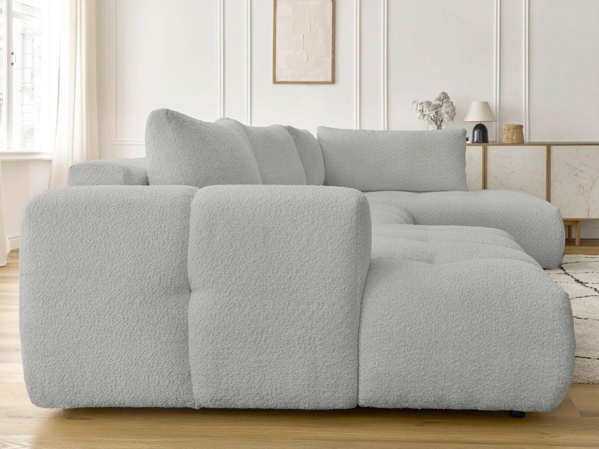 WOHNLANDSCHAFT  FUJI  Hellgrau Bouclé  - Hellgrau/Schwarz, MODERN, Kunststoff/Textil (160/377/204cm)