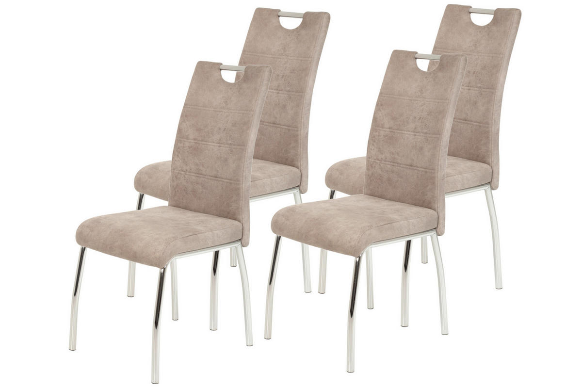 STUHL-SET 4 Stück  in Stahl Mikrofaser  - Chromfarben/Beige, MODERN, Textil/Metall (44/98/61cm) - MID.YOU