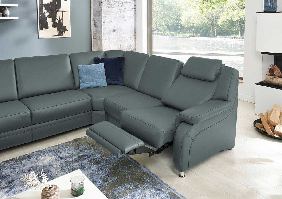 WOHNLANDSCHAFT Echtleder Grau  - Alufarben/Grau, Konventionell, Leder/Metall (165/329/239cm) - Beldomo Premium
