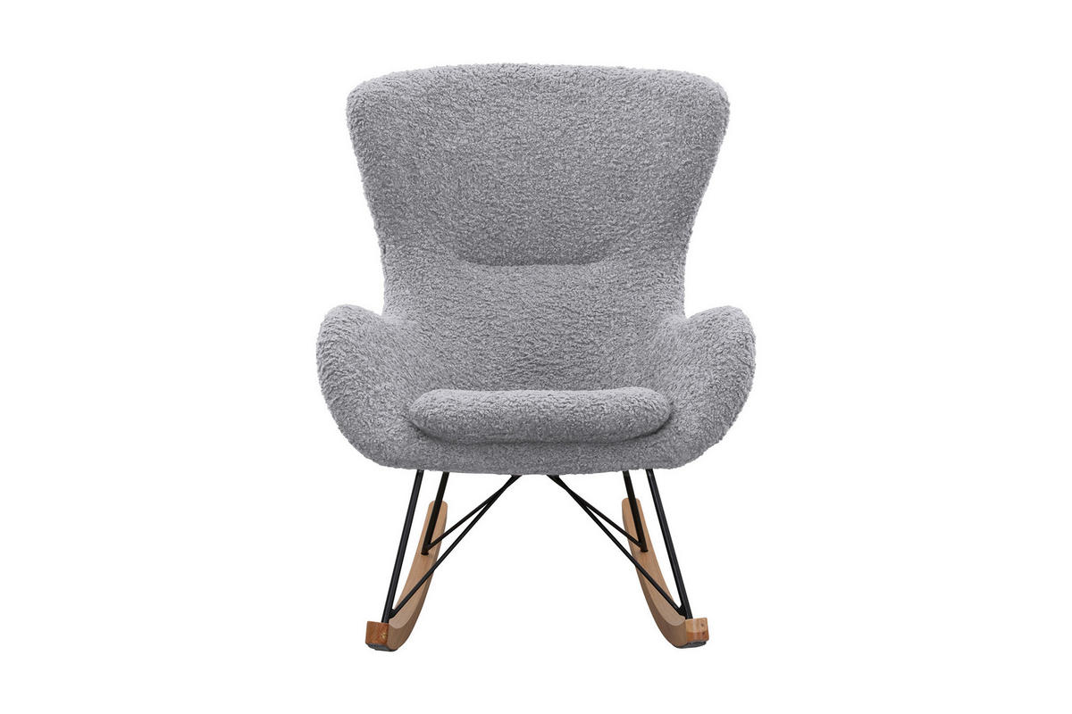 SCHAUKELSTUHL in Teddystoff Hellgrau  - Eichefarben/Hellgrau, MODERN, Holz/Textil (75/106/102cm) - Livetastic