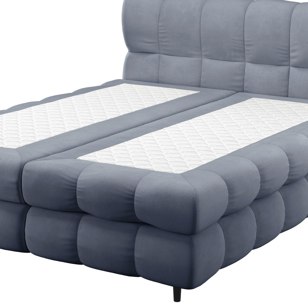 BOXBETT 200/200 cm,  in Blaugrau, gepolstertes Kopfteil, Bettkasten, Topper, H3 + H3 = fest  - Blaugrau/Schwarz, Design, Textil/Metall (200/200cm) - Ti'me