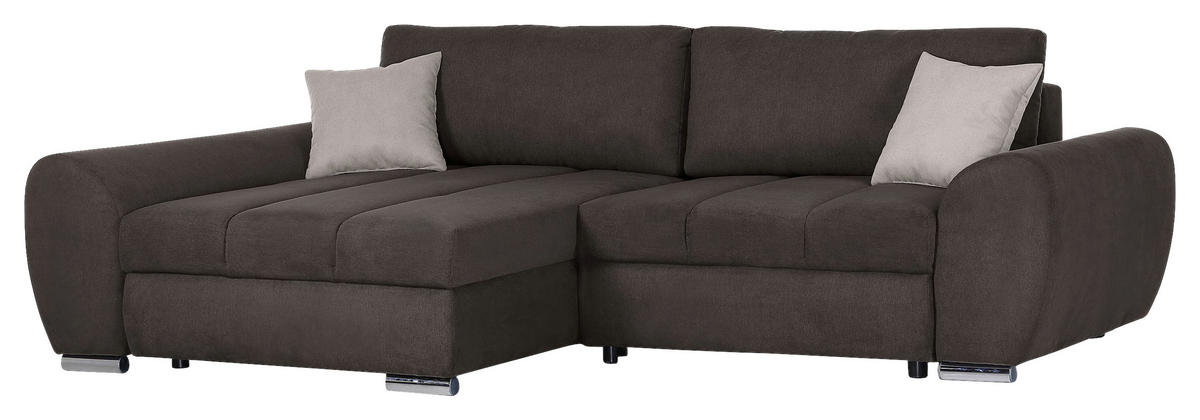 ECKSOFA in Flachgewebe Schlammfarben  - Chromfarben/Hellbraun, Konventionell, Textil/Metall (175/270cm) - MID.YOU