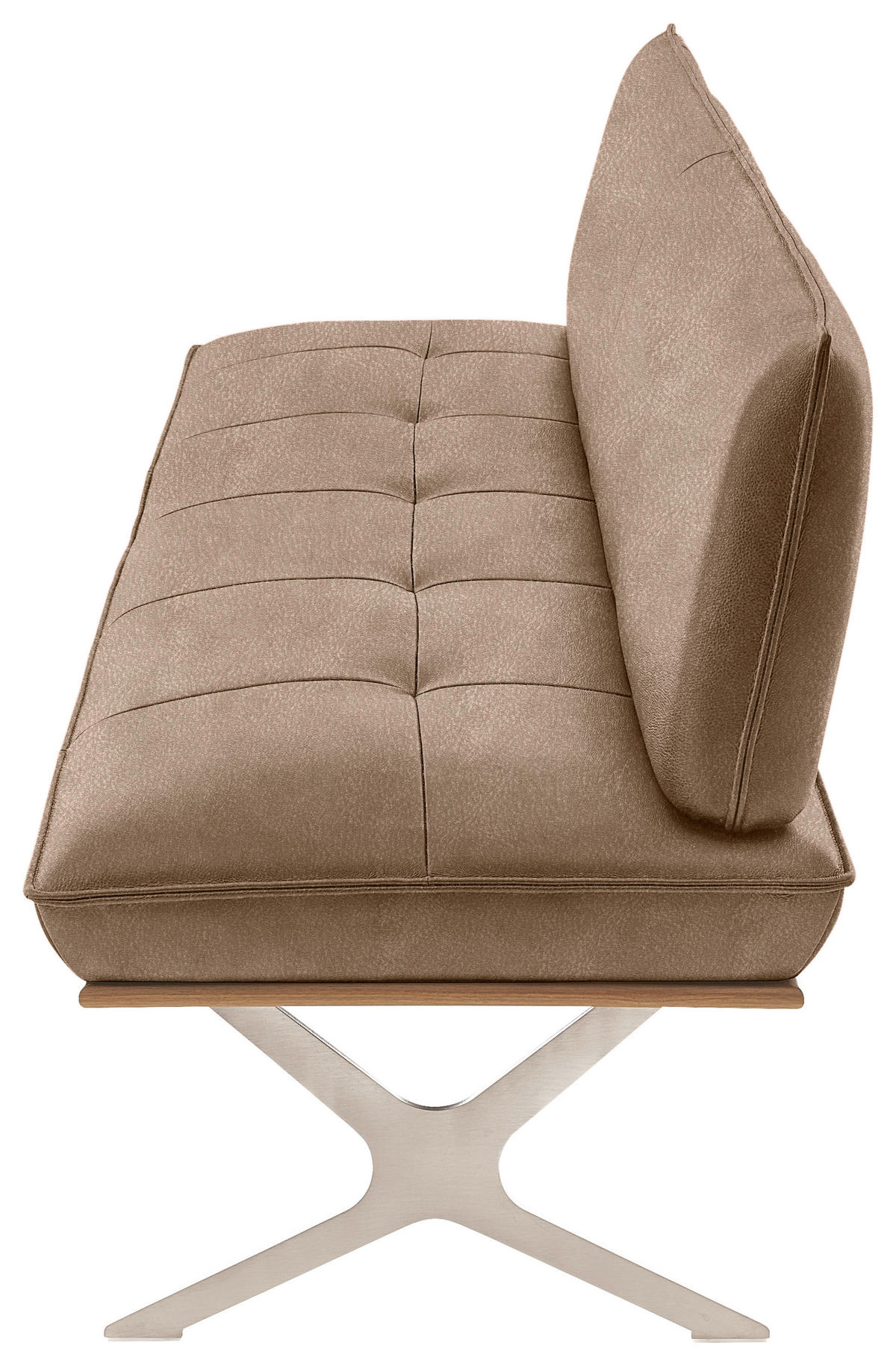 SITZBANK in Holz, Metall, Leder Edelstahlfarben, Beige  - Edelstahlfarben/Beige, Design, Leder/Holz (214/88/66cm) - Koinor