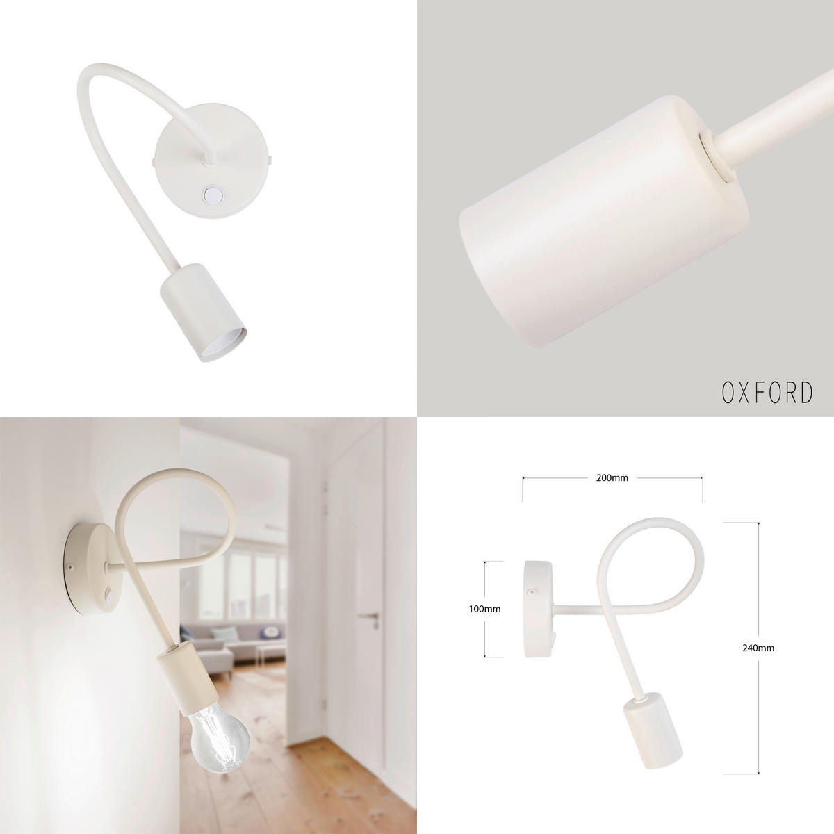 WANDLEUCHTE Oxford 20/20/24 cm  - Creme, Design, Metall (20/20/24cm)