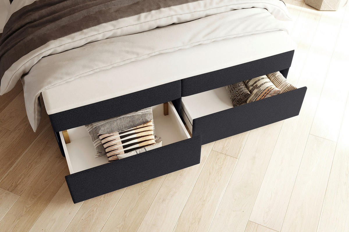 BOXBETT 140/200 cm,  in Schwarz, Topper, Matratzen, Bettschubladen, H3 = fest  - Schwarz, KONVENTIONELL, Kunststoff/Textil (140/200cm) - Boxxx