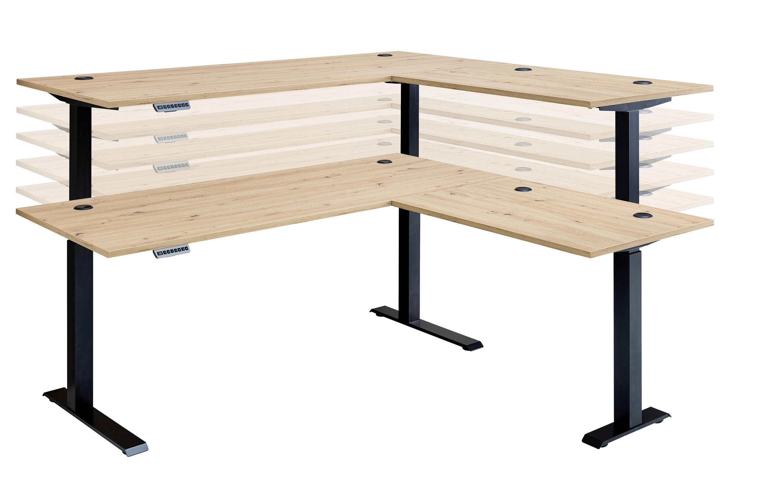 Thumbnail - Mid.you Eckschreibtisch, Schwarz, Eiche Artisan, Metall, Holzwerkstoff, rechteckig, eckig, 177x72x185 cm, höhenverstellb...