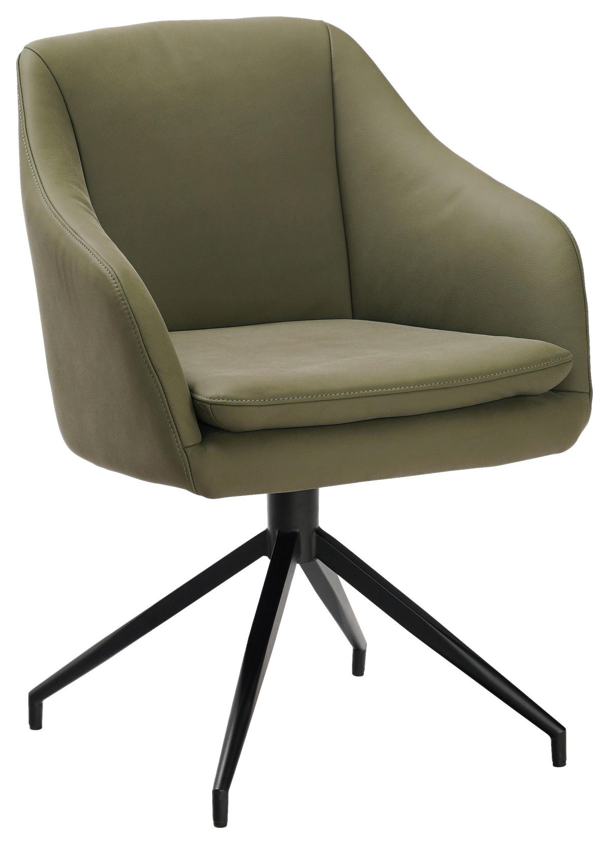 ARMLEHNSTUHL  in Eisen Echtleder pigmentiert  - Schwarz/Grün, Design, Leder/Metall (61/83/61,5cm) - Cassando