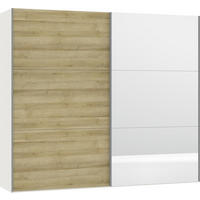 SCHWEBETÜRENSCHRANK  in Weiß, Eichefarben  - Eichefarben/Silberfarben, Design, Glas/Holzwerkstoff (252/220/65cm) - Jutzler