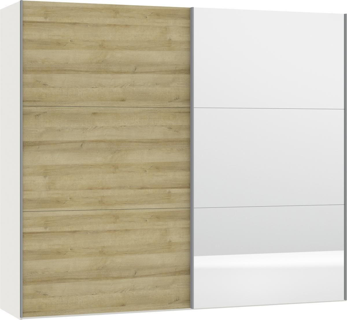 SCHWEBETÜRENSCHRANK  in Weiß, Eichefarben  - Eichefarben/Silberfarben, Design, Glas/Holzwerkstoff (252/220/65cm) - Jutzler