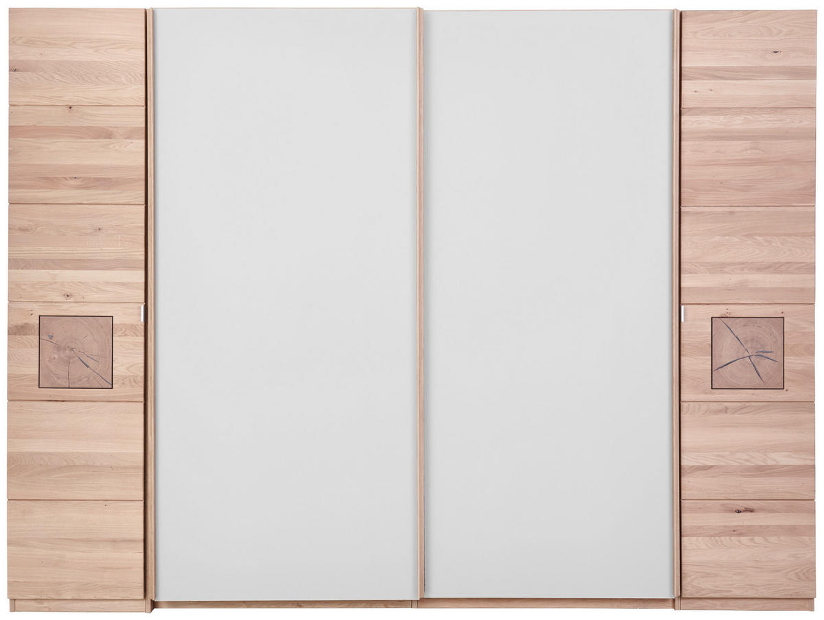 SCHWEBETÜRENSCHRANK 286/215/74 cm Weiß, Eichefarben  - Eichefarben/Weiß, Natur, Glas/Holz (286/215/74cm) - Linea Natura