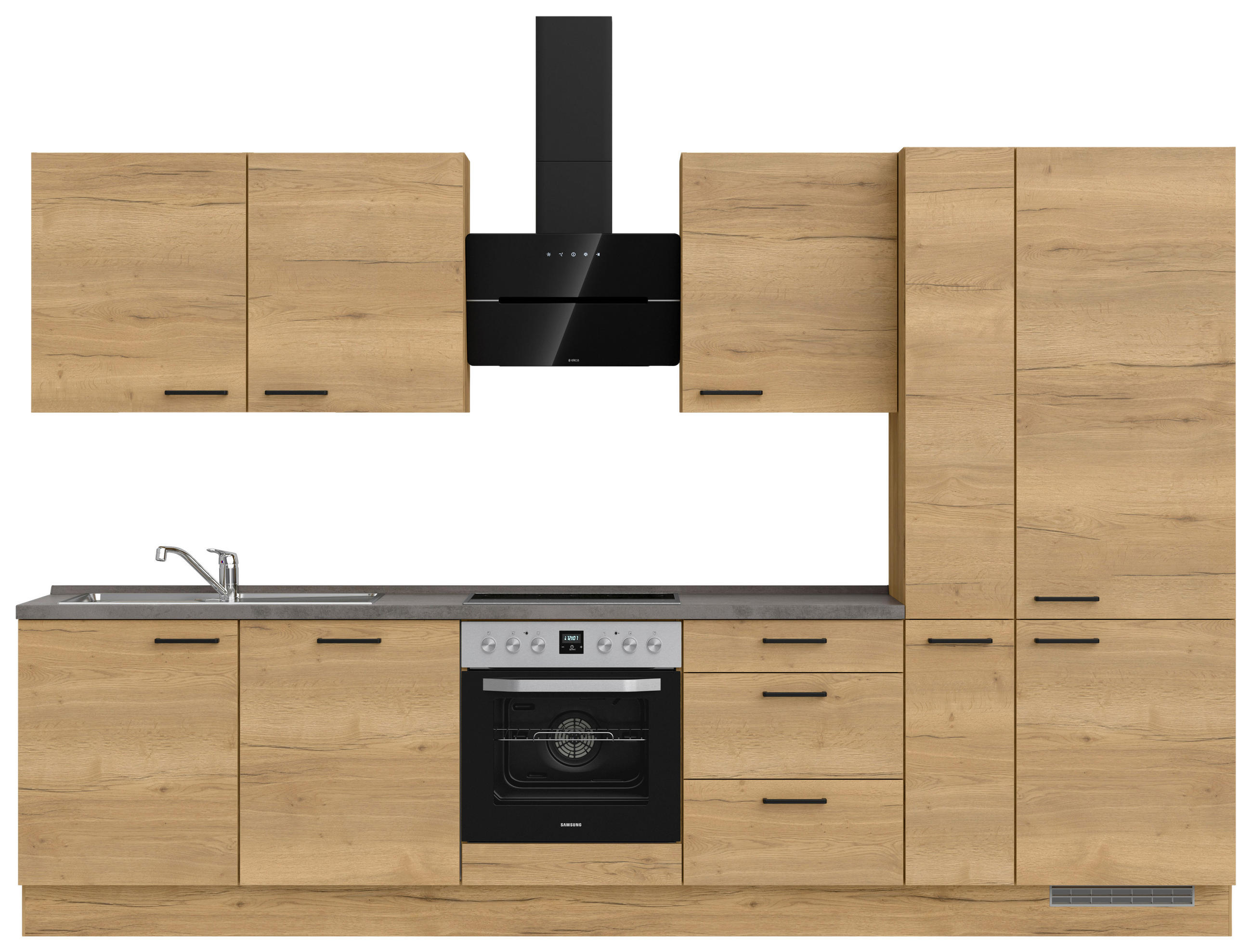 KÜCHENLEERBLOCK 330 cm   in Eichefarben, Schieferfarben  - Schieferfarben/Eichefarben, MODERN, Holzwerkstoff/Metall (330cm) - Nobilia