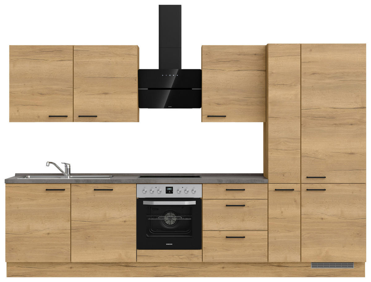 KÜCHENBLOCK 330 cm   in Eichefarben, Schieferfarben  - Schieferfarben/Eichefarben, MODERN, Holzwerkstoff/Metall (330cm) - Nobilia