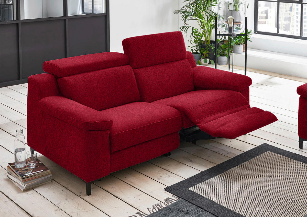2,5-SITZER in Chenille Rot  - Rot/Schwarz, Design, Textil/Metall (188/84-104/104cm) - Valdera
