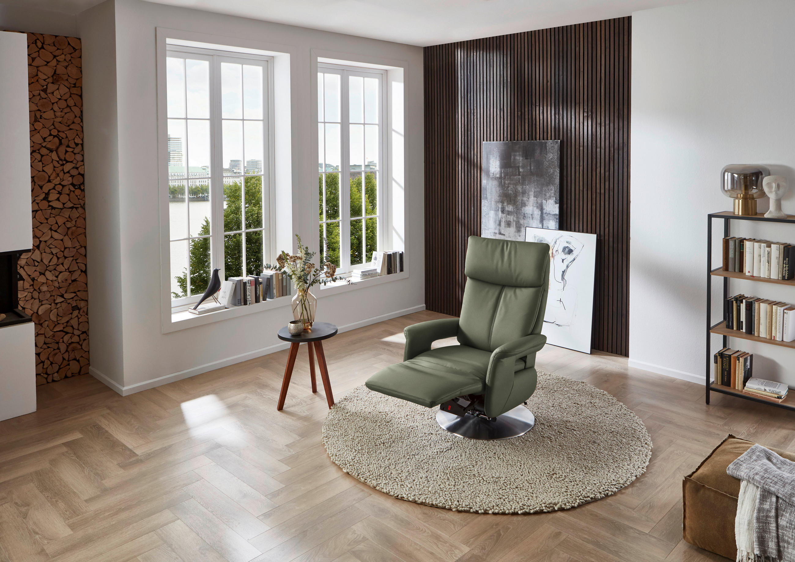 RELAXSESSEL in Leder Grün  - Edelstahlfarben/Grün, Design, Leder/Metall (78/112/85cm) - Cantus