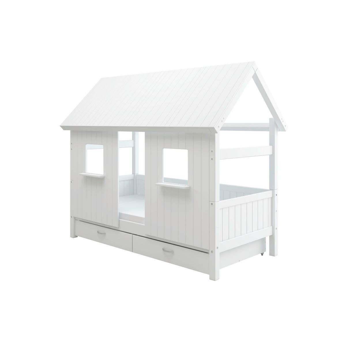 HAUSBETT 90/200 cm,  in Weiß, Rollrost, Bettschublade  - Weiß, MODERN, Holz (90/200cm) - Chameo