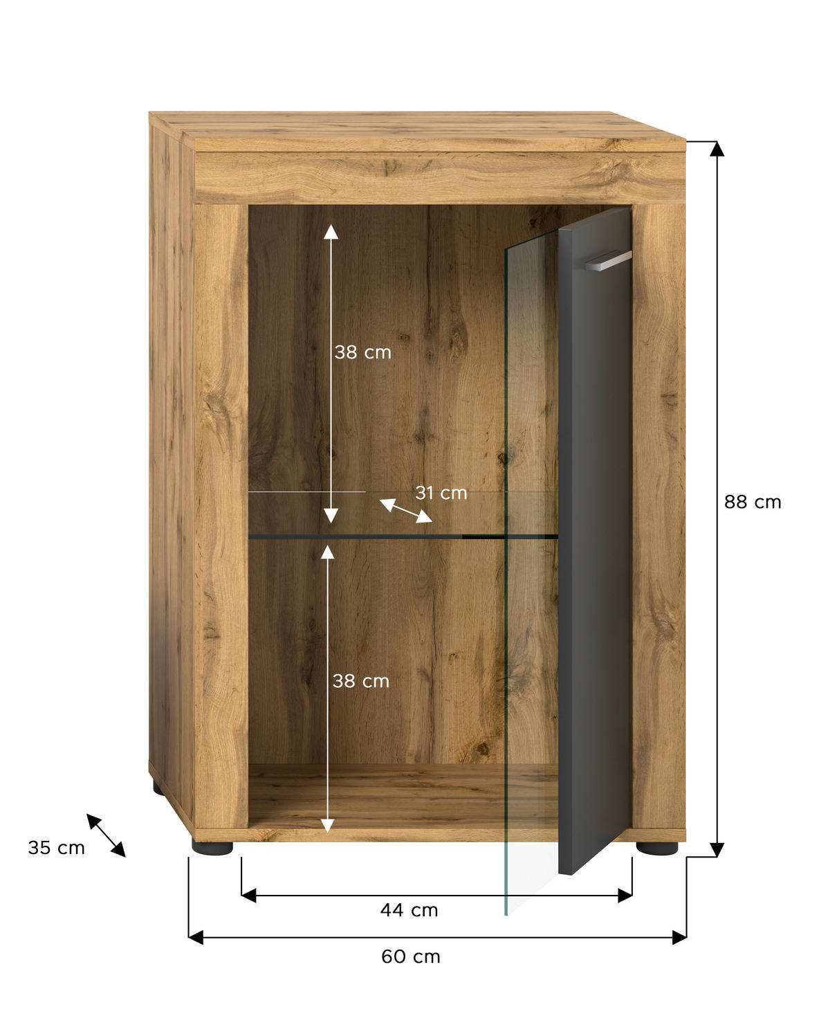 VITRINE in Anthrazit  - Anthrazit/Eiche Wotan, Design, Glas/Holzwerkstoff (86/60/35cm) - MID.YOU