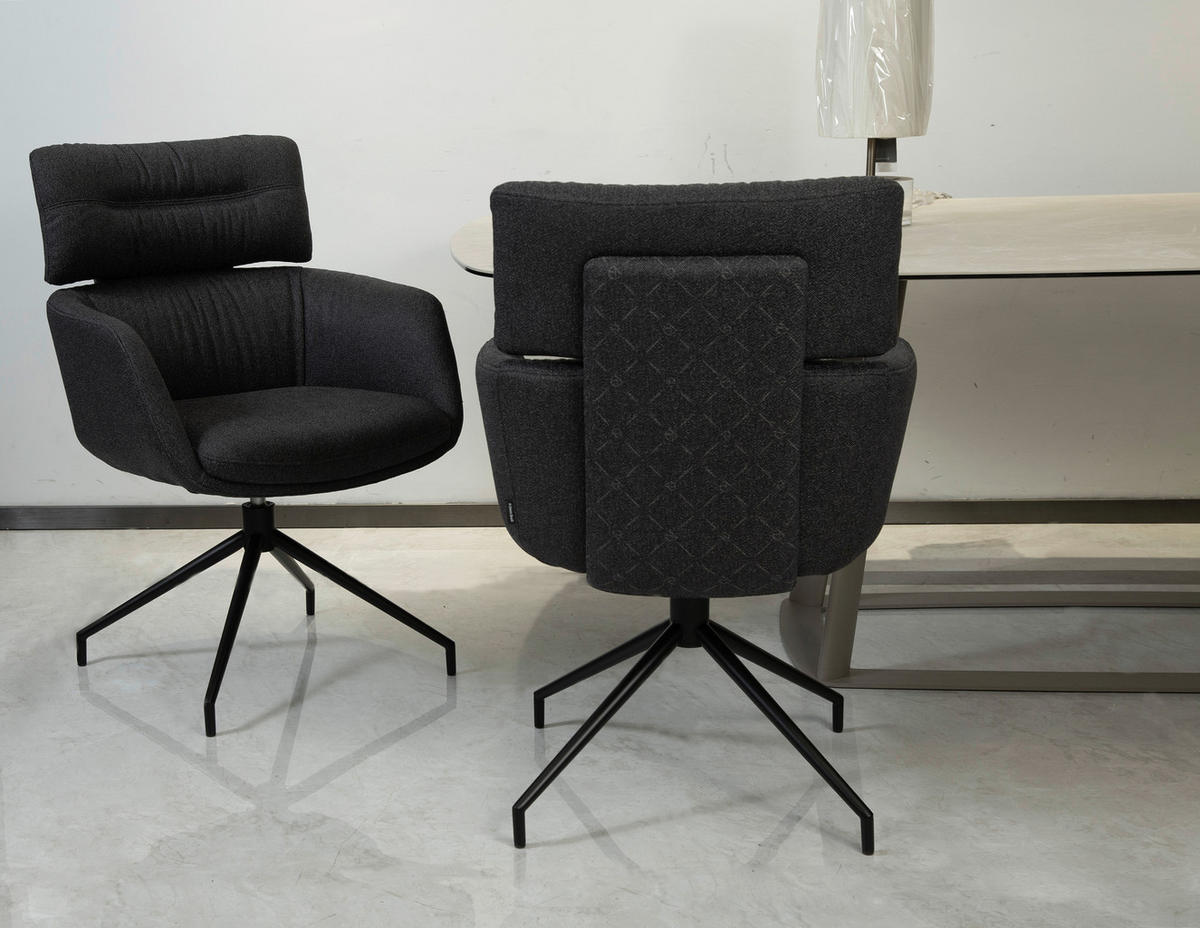 ARMLEHNSTUHL  Stoffauswahl, Sitzfläche 360° drehbar, automatische Rückholfunktion Webstoff  Graphitfarben, Schwarz  - Graphitfarben/Schwarz, Design, Textil/Metall (62/92/66cm) - Dieter Knoll