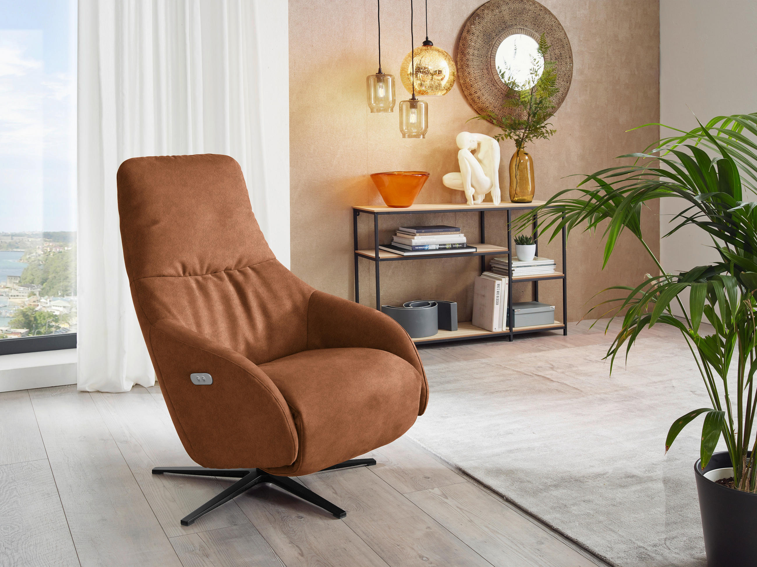 RELAXSESSEL in Textil Cognac  - Cognac/Schwarz, Design, Textil/Metall (77/108/95cm) - Chilliano