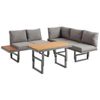 LOUNGEGARNITUR   110/45-63/48 cm  - Grau/Teakfarben, Modern, Holz/Metall (110/45-63/48cm) - Ambia Garden