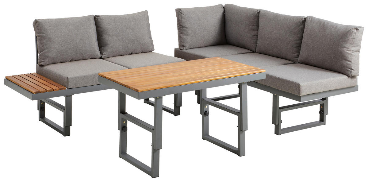 LOUNGEGARNITUR   110/45-63/48 cm  - Grau/Teakfarben, Modern, Holz/Metall (110/45-63/48cm) - Ambia Garden