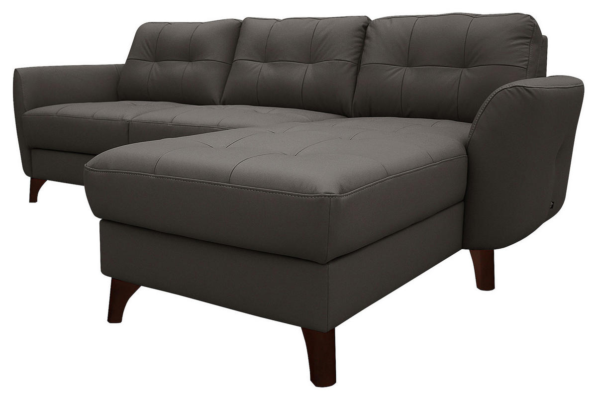 ECKSOFA Dunkelbraun Echtleder Lederlook  - Dunkelbraun/Buchefarben, Design, Leder/Holz (238/168cm) - Livetastic