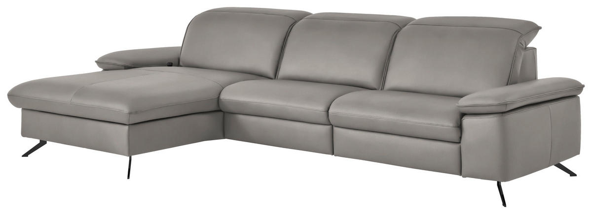 ECKSOFA  Echtleder Hellgrau  - Hellgrau/Schwarz, Design, Leder/Metall (169/307cm) - Beldomo Premium